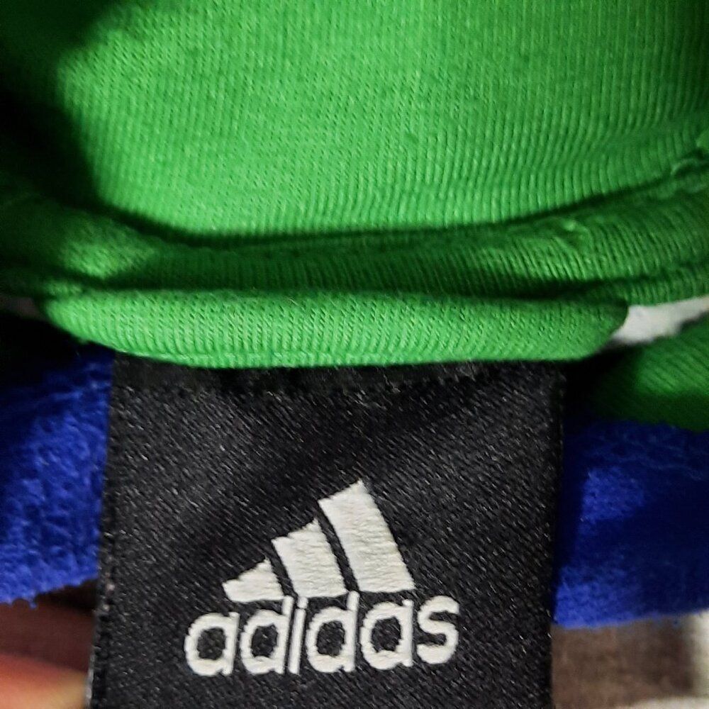 VTG Y2K ADIDAS Color Block Big Center Logo Hoodie Youth Lg Grey Blue Green, 90s - Picture 7 of 11
